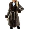 imageBellivera Womens Wool Pea Coat Faux Fur Jacket Winter Warm Parka Overcoat with BeltBrown