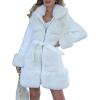 imageBellivera Womens Wool Pea Coat Faux Fur Jacket Winter Warm Parka Overcoat with BeltWhite