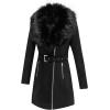 imageBellivera Women Faux Leather Trench Coat FleeceLined Midlength Jacket with Detachable Fur CollarBlack Coat