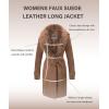 imageBellivera Women Faux Leather Trench Coat FleeceLined Midlength Jacket with Detachable Fur CollarBrown