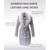 imageBellivera Women Faux Leather Trench Coat FleeceLined Midlength Jacket with Detachable Fur CollarGrey