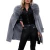 imageBellivera Women Faux Leather Trench Coat FleeceLined Midlength Jacket with Detachable Fur CollarGrey