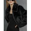 imageBellivera Womens Faux Fur Leather Jacket Fleece Cropped Warm Fluffy Coat Soft Zip OuterwearPure Black Crop