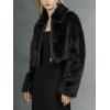 imageBellivera Womens Faux Fur Leather Jacket Fleece Cropped Warm Fluffy Coat Soft Zip OuterwearPure Black Crop