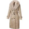 imageBellivera Womens Faux Leather Trench Coat with Faux Fur Hood Casual Thick Shearling Lined KneeLength Winter OuterwearBeige Collar