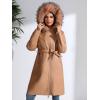 imageBellivera Womens Faux Leather Trench Coat with Faux Fur Hood Casual Thick Shearling Lined KneeLength Winter OuterwearCamel