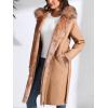 imageBellivera Womens Faux Leather Trench Coat with Faux Fur Hood Casual Thick Shearling Lined KneeLength Winter OuterwearCamel