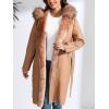 imageBellivera Womens Faux Leather Trench Coat with Faux Fur Hood Casual Thick Shearling Lined KneeLength Winter OuterwearCamel