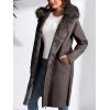 imageBellivera Womens Faux Leather Trench Coat with Faux Fur Hood Casual Thick Shearling Lined KneeLength Winter OuterwearCoffee