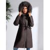 imageBellivera Womens Faux Leather Trench Coat with Faux Fur Hood Casual Thick Shearling Lined KneeLength Winter OuterwearCoffee