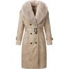 imageBellivera Womens Faux Leather Trench Coat with Faux Fur Hood Casual Thick Shearling Lined KneeLength Winter OuterwearBeige Collar