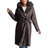 imageBellivera Womens Faux Leather Trench Coat with Faux Fur Hood Casual Thick Shearling Lined KneeLength Winter OuterwearCoffee