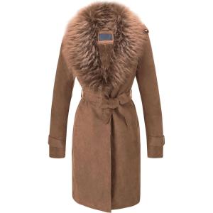imageBellivera Women Faux Leather Trench Coat FleeceLined Midlength Jacket with Detachable Fur CollarBrown