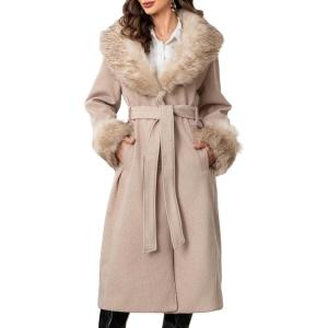 imageBellivera Womens Fall Winter Coat Elegant Notched Lapel Single Breasted Trench Coat with Detachable Faux Fur CollarBeige