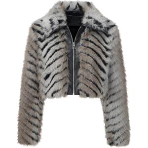 imageBellivera Womens Faux Fur Leather Jacket Fleece Cropped Warm Fluffy Coat Soft Zip OuterwearBlack