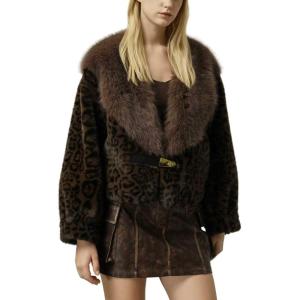 imageBellivera Womens Faux Fur Leather Jacket Fleece Cropped Warm Fluffy Coat Soft Zip OuterwearBrown Fuzzy Jacket
