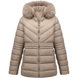 imageGeschallino Women Winter Coats Plus Size Puffer Jacket Thicken Quilted Hooded OuterwearCoffee