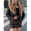 imageBellivera Womens Faux Leather Jacket Moto Biker SherpaLined Coat with Removable Fur CollarBlack Leather Short Jacket