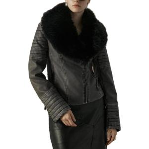 imageBellivera Womens Faux Leather Jacket Moto Biker SherpaLined Coat with Removable Fur CollarGrey