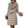imageBellivera Womens Winter Puffer Jacket ColdResistant Patchwork Plush Lining Coat with Removable Fur Collar Hooded and BeltedBeige 13