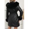 imageBellivera Women Faux Leather Winter Trendy Puffer Jacket Waterresistant Thicken Bubble Coat with Fur Collar and BeltBlack Fur