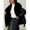 imageBellivera Women Faux Leather Winter Trendy Puffer Jacket Waterresistant Thicken Bubble Coat with Fur Collar and BeltBlack Fur Zip Coat