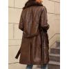 imageBellivera Women Faux Leather Winter Trendy Puffer Jacket Waterresistant Thicken Bubble Coat with Fur Collar and BeltBrown