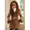 imageBellivera Women Faux Leather Winter Trendy Puffer Jacket Waterresistant Thicken Bubble Coat with Fur Collar and BeltCamel Fur