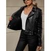 imageBellivera Womens Faux Leather Jacket Studded Rivet Casual Short Moto Biker Stand Collar CoatBlack