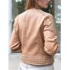 imageBellivera Womens Faux Leather Jacket Studded Rivet Casual Short Moto Biker Stand Collar CoatStand Collar Khaki