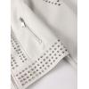 imageBellivera Womens Faux Leather Jacket Studded Rivet Casual Short Moto Biker Stand Collar CoatStand Collar White