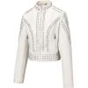 imageBellivera Womens Faux Leather Jacket Studded Rivet Casual Short Moto Biker Stand Collar CoatStand Collar White