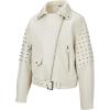 imageBellivera Womens Faux Leather Jacket Studded Rivet Casual Short Moto Biker Stand Collar CoatWhite Jacket With Belt