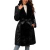 imageBellivera Women Faux Leather Winter Trendy Puffer Jacket Waterresistant Thicken Bubble Coat with Fur Collar and BeltBlack