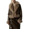 imageBellivera Womens Faux Fur Leather Jacket Fleece Cropped Warm Fluffy Coat Soft Zip OuterwearCamel