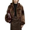 imageBellivera Womens Faux Fur Leather Jacket Fleece Cropped Warm Fluffy Coat Soft Zip OuterwearCoffee