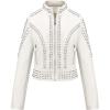 imageBellivera Womens Faux Leather Jacket Studded Rivet Casual Short Moto Biker Stand Collar CoatStand Collar White