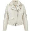 imageBellivera Womens Faux Leather Jacket Studded Rivet Casual Short Moto Biker Stand Collar CoatWhite Jacket With Belt
