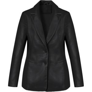 imageBellivera Womans Faux Leather PU Blazer Open Front Business Casual Jacket MidLength Fall Fashion Coat with PocketsBlack Faux Leather Coat