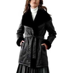 imageBellivera Women Faux Leather Winter Trendy Puffer Jacket Waterresistant Thicken Bubble Coat with Fur Collar and BeltBlack Fur Zip Coat