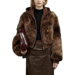 imageBellivera Womens Faux Fur Leather Jacket Fleece Cropped Warm Fluffy Coat Soft Zip OuterwearCoffee