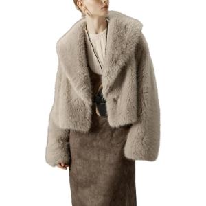 imageBellivera Womens Faux Fur Leather Jacket Fleece Cropped Warm Fluffy Coat Soft Zip OuterwearLight Beige