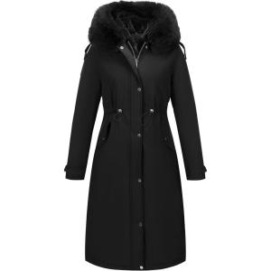 imageBellivera Womens Plus Size Parka Jacket Long Winter Warm Hooded Zipper CoatBlack Coat