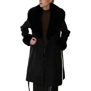 imageBellivera Womens Fall Winter Coat Elegant Notched Lapel Single Breasted Trench Coat with Detachable Faux Fur CollarBlack Coat