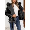 imageBellivera Womens Faux Leather Jacket Moto Biker SherpaLined Coat with Removable Fur CollarBlack Shearling Lined