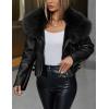 imageBellivera Womens Faux Leather Jacket Moto Biker SherpaLined Coat with Removable Fur CollarBlack Suede