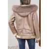 imageBellivera Womens Faux Leather Jacket Moto Biker SherpaLined Coat with Removable Fur CollarKhaki Shearling Lined
