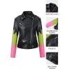imageBellivera Womens faux leather Motorcycle Jacket Zip up stand with PocketsBlackgreenred