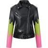 imageBellivera Womens faux leather Motorcycle Jacket Zip up stand with PocketsBlackgreenred