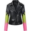 imageBellivera Womens faux leather Motorcycle Jacket Zip up stand with PocketsBlackgreenred